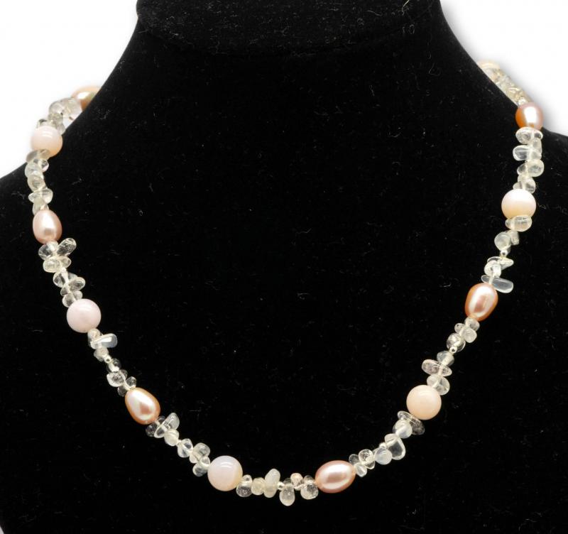 rosenquarz-andenopal-opal-suesswasserperle-edelstein-heilstein-kette-collier-handmade rosenquarz-andenopal-opal-suesswasserperle-edelstein-heilstein-kette-collier-handmade